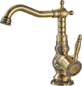 Rubinetto lavabo retrò in bronzo nero, comando monocomando, orientabile a 360°, ottone anticato, modello Kurz-B