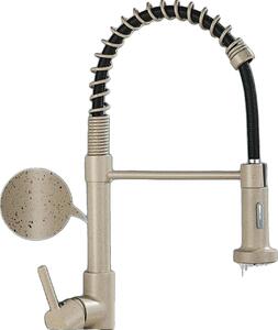 Rubinetto per lavello da cucina, acciaio inossidabile, con doccetta estraibile, beige