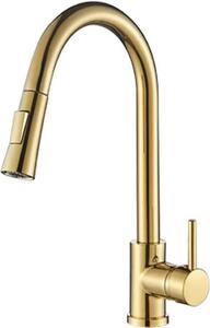Rubinetto da cucina, doccetta estraibile flessibile, miscelatore monocomando, finitura oro A