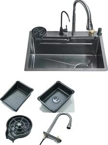 Lavello da cucina, rubinetto integrato, bocca estraibile, grigio 60x45cm-M1