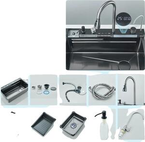 Lavello da cucina, rubinetto integrato, design rettangolare, grigio militare