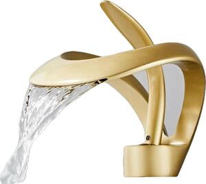 Rubinetto per lavabo da bagno Waterfall, montaggio a soffitto, facile installazione, oro corto