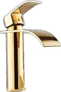 Rubinetto lavabo, finitura oro, design a cascata, oro corto