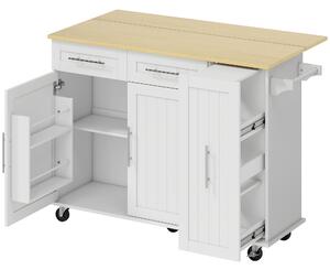 HOMCOM Isola da Cucina Mobile con Superficie Estendibile, Porte Armadio, Cassetti e Portasalviette, in MDF, Bianco | Aosom Italy