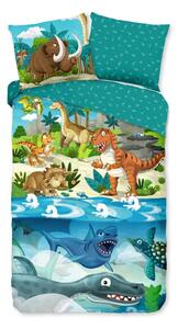 Set copripiumino e federa da bambini blu in cotone per letto singolo ed esteso 140x220 cm Prehistoric – Good Morning