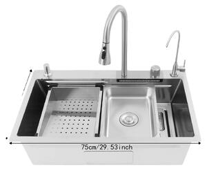 Lavello da cucina, acciaio inossidabile 304 resistente, rubinetto estraibile, argento
