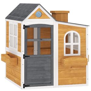 AIYAPLAY Casetta per Bambini da Esterno in Legno, Casa per Bambini Esterno/Interno con Porta, Finestre e 3 Fioriere, Giallo | Aosom Italy
