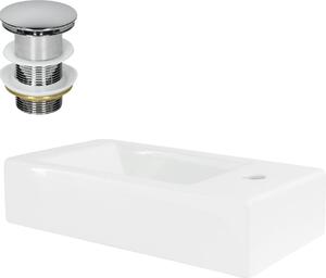 LuxeBath Lavabo da appoggio Square, 46x26x11 cm, bianco, in Vetroceramica, incl. set di scarico senza troppopieno
