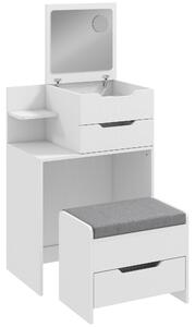 HOMCOM Postazione Trucco 2 in 1 con Specchio a Ribalta, Sgabello Imbottito a Scomparsa e 2 Cassetti, Bianco Effetto Legno | Aosom Italy