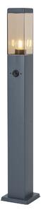 Lampada da esterno grigio scuro con vetro fumé 80cm IP44 con presa e sensore di movimento - Malios