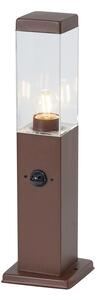 Lampada da esterno marrone ruggine con vetro trasparente 45 cm IP44 con presa e sensore di movimento - Malios