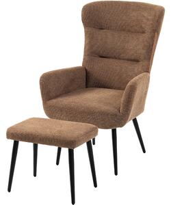 HOMCOM Poltrona Relax con Pouf in Tessuto Effetto Lino, Schienale Largo e Alto, per Lettura, Soggiorno, Marrone | Aosom Italy
