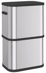 DecHome Pattumiera Differenziata Rettangolare 60 Litri in Acciaio Inox con Coperchio Chiusura Ammortizzata Fermasacco colore Argento