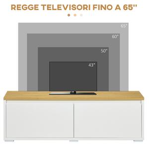 HOMCOM Mobile Porta TV fino a 65" con Armadietti e Ante a Ribalta in Truciolato, 140x37x45cm, Bianco e Color legno