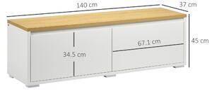 HOMCOM Mobile Porta TV fino a 65" con Armadietti e Ante a Ribalta in Truciolato, 140x37x45cm, Bianco e Color legno