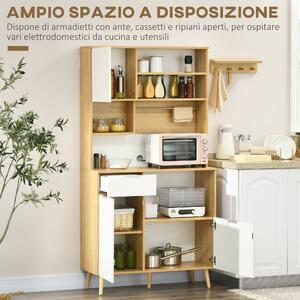 HOMCOM Credenza Moderna in Legno, Mobile Cucina con Cassetto e Armadietti  con Mensole Regolabili, 89x39.6x180cm, Legno e Bianco