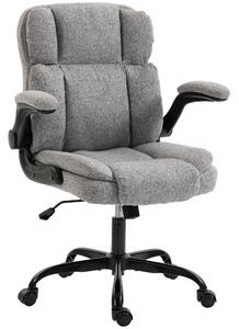 Icon Space Sedia da Ufficio Ergonomica con Braccioli Ribaltabili Altezza Regolabile Dondolo in Tessuto Effetto Lino colore Grigio