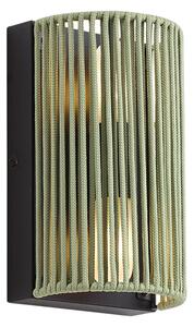 Lampada da parete Japandi verde con nero e corda IP44 - Jayla