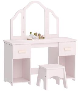 DecHome Set Toeletta per Bambini 3+ Anni con Sgabello Specchi Cassetti e Armadietti in Legno colore Rosa