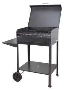 Barbecue a Carbone Vanessa 70x40x90h cm con Coperchio e Ruote Struttura in Acciaio Nero