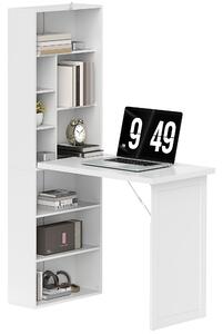 HOMCOM Scrivania per computer pieghevole con libreria, postazione di lavoro, lavagna e mensola regolabile, 98x51x153cm, bianco | Aosom Italy
