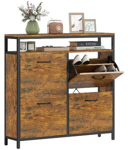 HOMCOM Mobile Portascarpe con 4 cassetti pieghevoli, design stretto, ripiano aperto, per 12-20 paia di scarpe, acciaio, Marrone | Aosom Italy