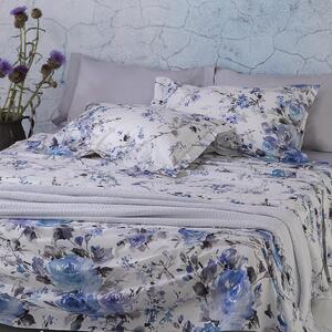 Copripiumino Con Federe In Percalle Rami-di-rose Matrimoniale - 255X255 + 2 Federe50X80 Emporium Floreale Azzurro Caleffi
