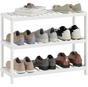 HOMCOM Scaffale Scarpiera in bambù a 3 Livelli per 9 Paia di Scarpe, Finitura laccata, 70x26x55cm, Bianco | Aosom Italy