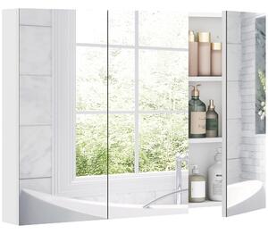 HOMCOM Armadio da Bagno con Specchio Armadio a Parete con 3 Porte Ripiani Regolabili 91,5x11,5x65 cm Bianco | Aosom Italy