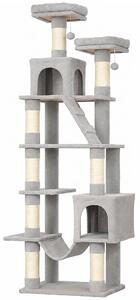 AllMyPets Tiragraffi per Gatti Alto 204 cm Multilivello 8 Pali in Sisal 2 Casette Amaca colore Grigio Chiaro