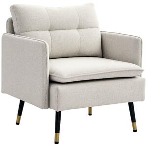 HOMCOM Poltrona da Salotto Moderna Rivestita in Lino con Braccioli Imbottiti e Gambe in Acciaio 76x68x80 cm Crema | Aosom Italy