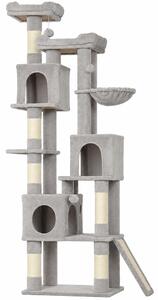 AllMyPets Tiragraffi per Gatti Alto 200 cm con Pali in Sisal 2 Cucce 3 Casette Amaca colore Grigio Chiaro