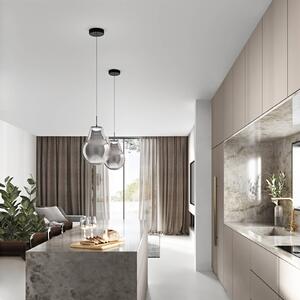 Fabas Luce Lampada LED a sospensione Noa, grigio, vetro, Ø 25 cm, CCT, dimmerabile, Alluminio / Grigio / Zincato, Soggiorno / Sala da pranzo, Vetro, Moderno