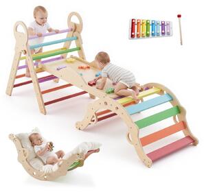 Kletterdreieck - Set di giochi per bambini Montessori - Struttura multifunzione per interni (9 in 1) - Con scivolo, struttura per arrampicata, xilofono e cuscini - Adatto a bambini dai 1 ai 3 anni - Portata massima: 68 kg - Realizzato in legno