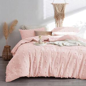 Biancheria da letto 155x220 cm con ricami, stile bohémien chic, con decorazioni a pompon, realizzata in microfibra lavata, set di biancheria da letto morbidi, composto da una copripiumino