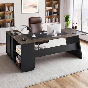 Scrivania angolare a L - Scrivania direzionale/computer - Con cassetti e armadietto - Robusto piano in legno - Portata 158,7 kg - Marrone/nero