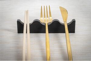 Poggia Posate Serving, supporto per posate universale in plexiglass dimensioni 12x1,2 h 3 cm accoglie 3 posate colore nero