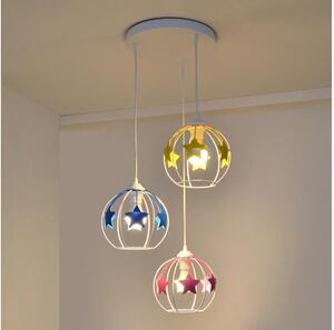 Lampadario a sospensione per bambini STARS 3xE27/15W/230V blu/rosa/giallo