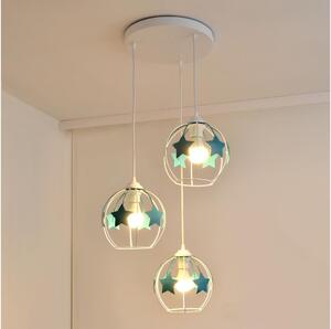 Lampadario a sospensione per bambini STARS 3xE27/15W/230V turchese/bianco