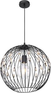 Globo Lighting lampada a sospensione in metallo nero opaco, metallo nero opaco, cristalli K9 ambra, cavo tessile nero, ø: 400mm, H: 1200mm, escl. 1x E27 60W 230V