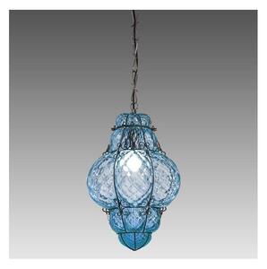 SIRU- Lampadario a sospensione con catena CLASSIC 1xE27/60W/230V diametro 30 cm blu/nero Vetro veneziano