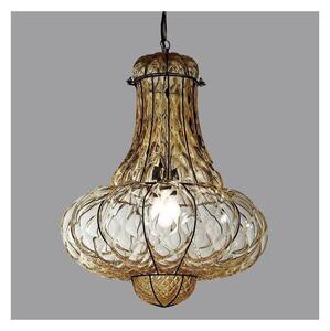 SIRU - Lampadario a sospensione con catena DOGE 1xE27/60W/230V diametro 30 cm beige/nero Vetro veneziano