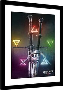 Quadro The Witcher - Signs Swords, Poster Incorniciato