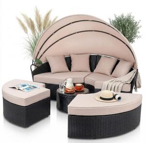Mucola lettino sedia da spiaggia isola solare 180CM tavolo polyrattan giardino conchiglia set mobili da giardino seduta set lettino cuscini beige - nero