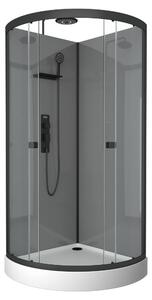 Doccia completa Marwell doccia completa Grey Style Round 215x90x90cm - doccia prefabbricata con vetro temperato da 5 mm - con ripiano per utensili da doccia