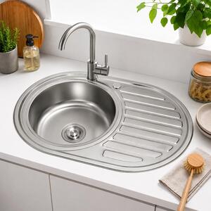 77x50CM Lavello da incasso rotondo in acciaio inox scaffale - sinistra Lavello da cucina Lavello