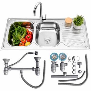 120CM acciaio inox doppio lavello inset sinistra Lavello da cucina in acciaio inox 2 ciotole