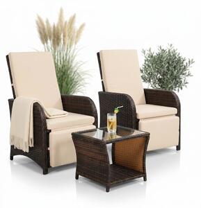 Mucola set di sedute 2 poltrone e tavolo polyrattan set da salotto mobili da giardino gruppo di sedute da giardino set da pranzo - marrone