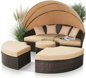Mucola lettino sedia da spiaggia isola solare 180CM tavolo polyrattan giardino conchiglia set mobili da giardino seduta set lettino cuscini beige - marrone