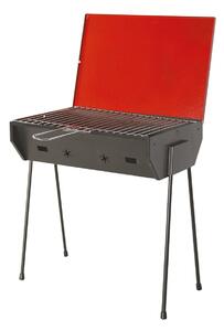 Barbecue a Carbone Camping 40x30x72h cm con Coperchio e Gambe Smontabili Struttura in Acciaio Nero e Rosso